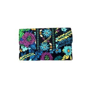 Vera Bradley Midnight Blues Floral Snap Closure Wallet With Zippered Compartment